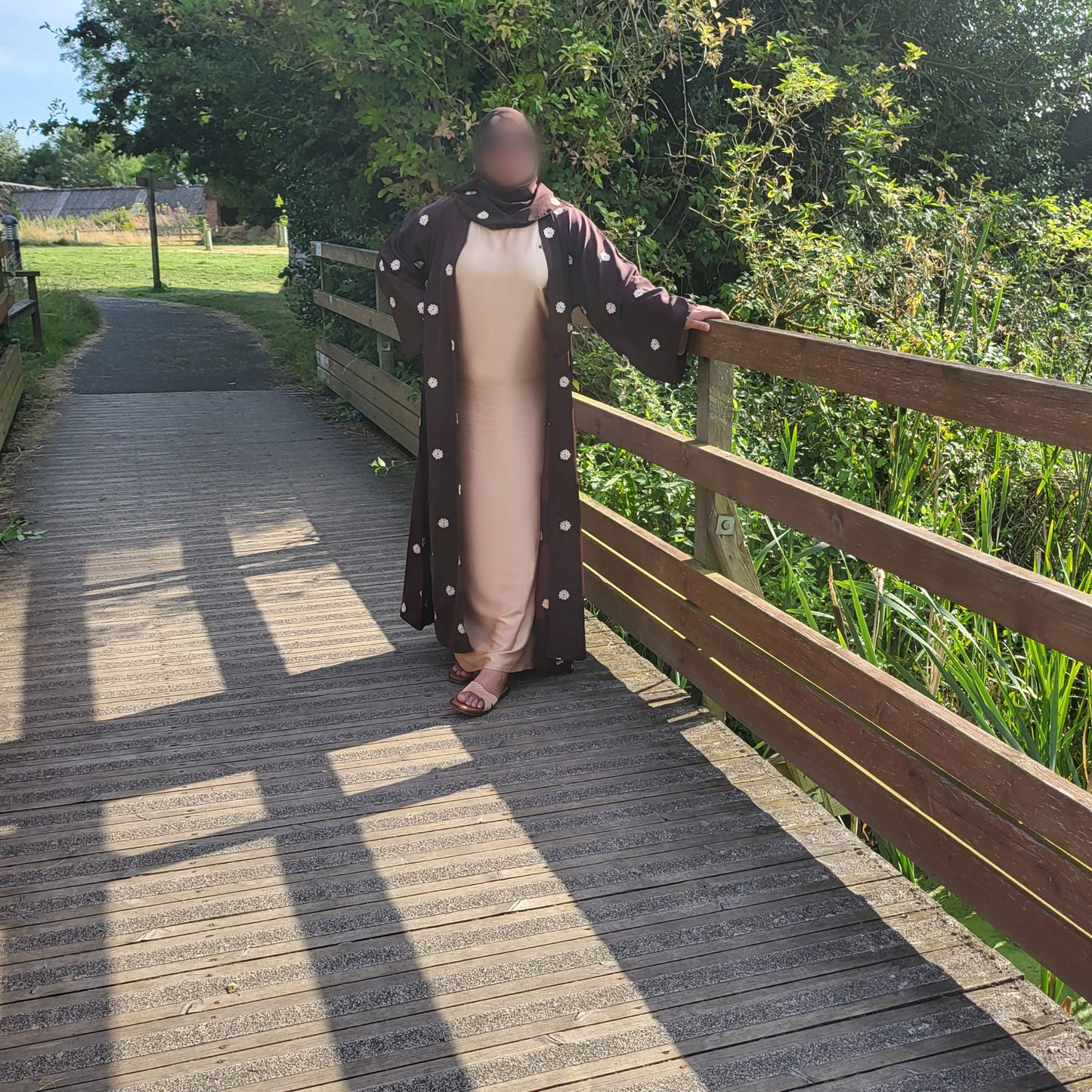 Al Shamas Abaya 》Coco Sand Floral Embroidered Abaya with Matching Hijab