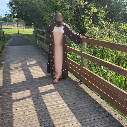 Al Shamas Abaya 》Coco Sand Floral Embroidered Abaya with Matching Hijab