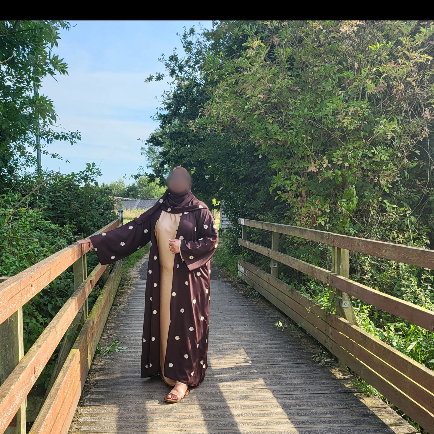 Al Shamas Abaya 》Coco Sand Floral Embroidered Abaya with Matching Hijab