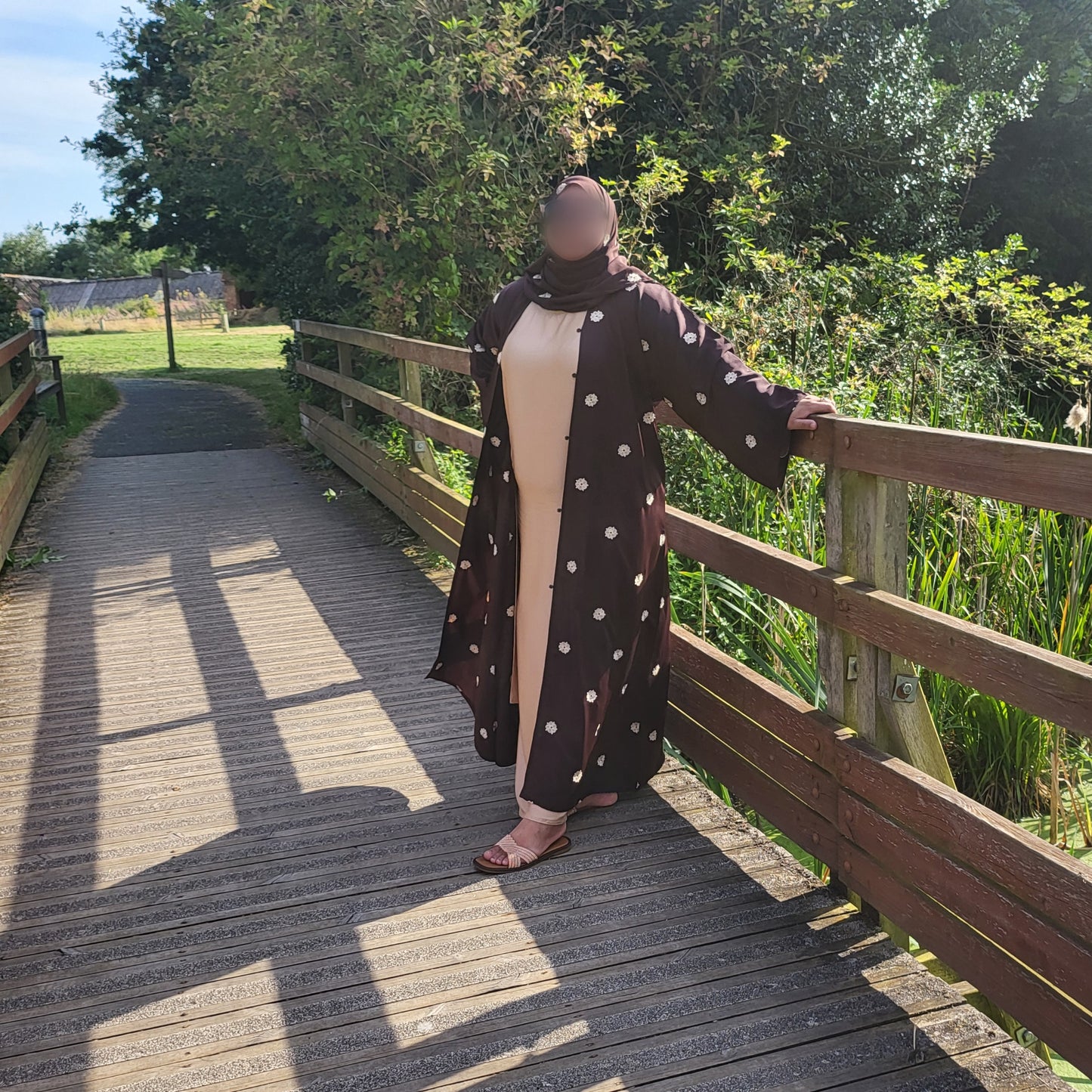 Al Shamas Abaya 》Coco Sand Floral Embroidered Abaya with Matching Hijab